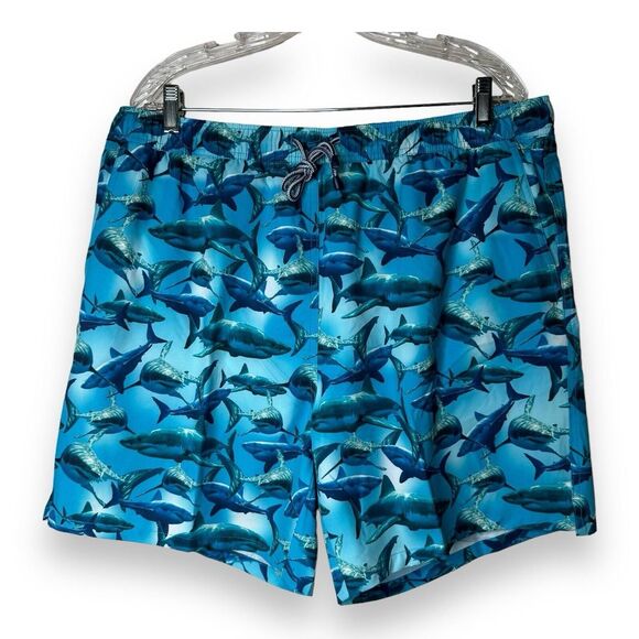 NWT PETER MILLAR Crown Tropical Trepidation Sharks Swim Trunks RADBL Blue Sz XL - Picture 4 of 9